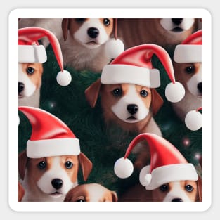 Puppy Christmas Pattern with Santa Hats and Christmas Trees Sticker